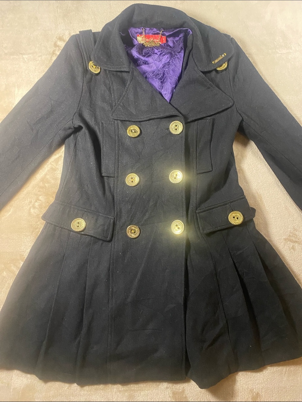 Vintage Y2K Wool Blend Apple Bottoms Black Peacoat with gold buttons